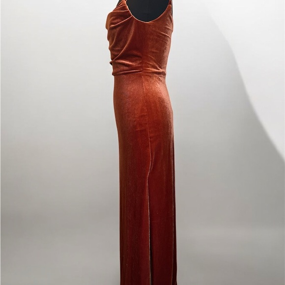 Rust cowl neck velvet bridesmaid dress - Picture 2 of 5